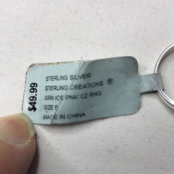 Sterling Silver Green Ice Pink CZ Ring (Size 8), 18”Necklace, Earrings Set - Picture 16 of 16